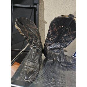 Hondo Boots Black Leather Cowboy Boots Vintage Men's Size 9.5 Western